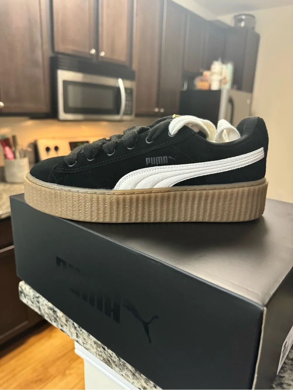 Puma Kids Suede Platform Sneaker - Black/White/Gum